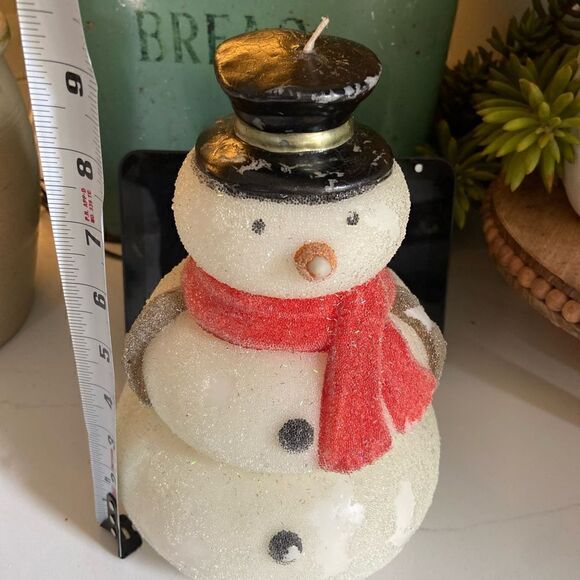 Pottery Barn Vintage Large 3 Tiered Snowman Candle 200 hour burn 8.75” tall - Picture 5 of 7